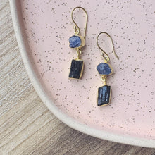 Load image into Gallery viewer, Two Stone Earrings - Tanzanite and Black Tourmaline