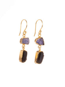 Two Stone Earrings - Tanzanite and Black Tourmaline