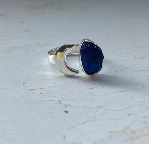 Blue Sapphire Crescent Ring