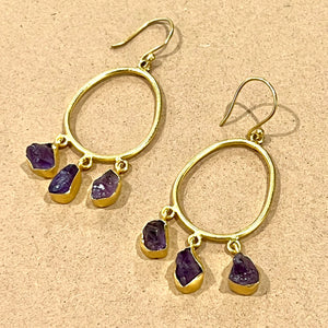Oval Raw Gemstone Earrings